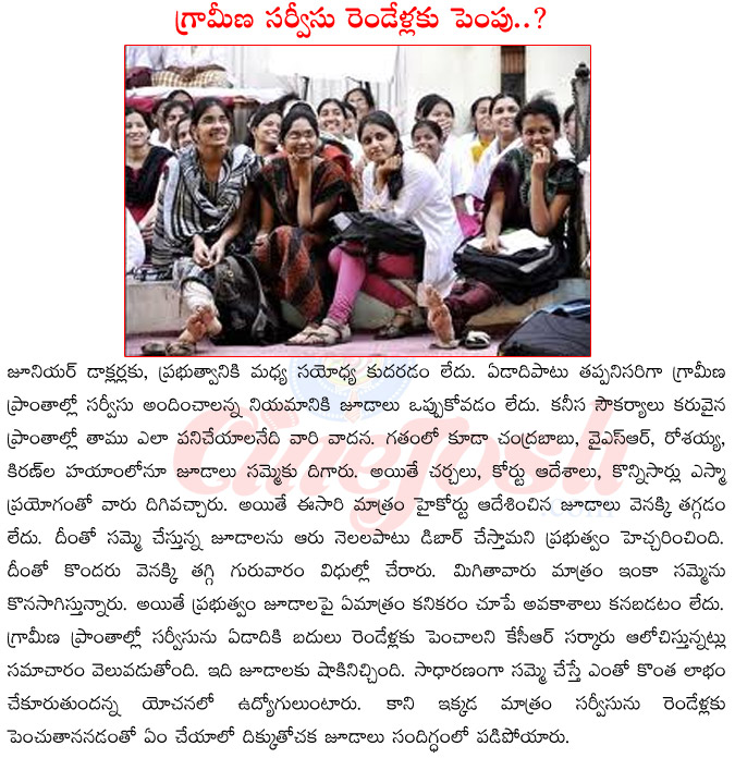 jr doctors strike,jr doctors vs trs government,jr doctors vs kcr,jr doctors service at villages,jr doctors service at villages to two years,high court vs jr doctors  jr doctors strike, jr doctors vs trs government, jr doctors vs kcr, jr doctors service at villages, jr doctors service at villages to two years, high court vs jr doctors